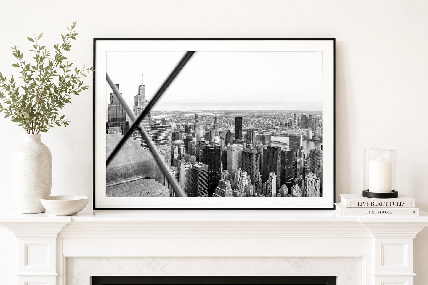 Black & White New York City Skyline Landscape Print | Empire State Building Wall Art