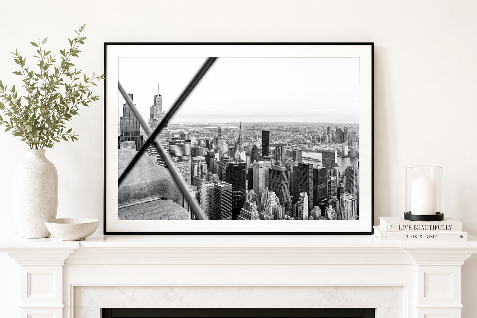 Black & White New York City Skyline Landscape Print | Empire State Building Wall Art